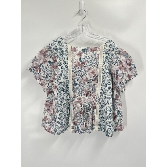 Tularosa Revolve Moonrise Boho Peacock Floral Short Sleeve Blouse Buttons Sz M - Picture 8 of 8